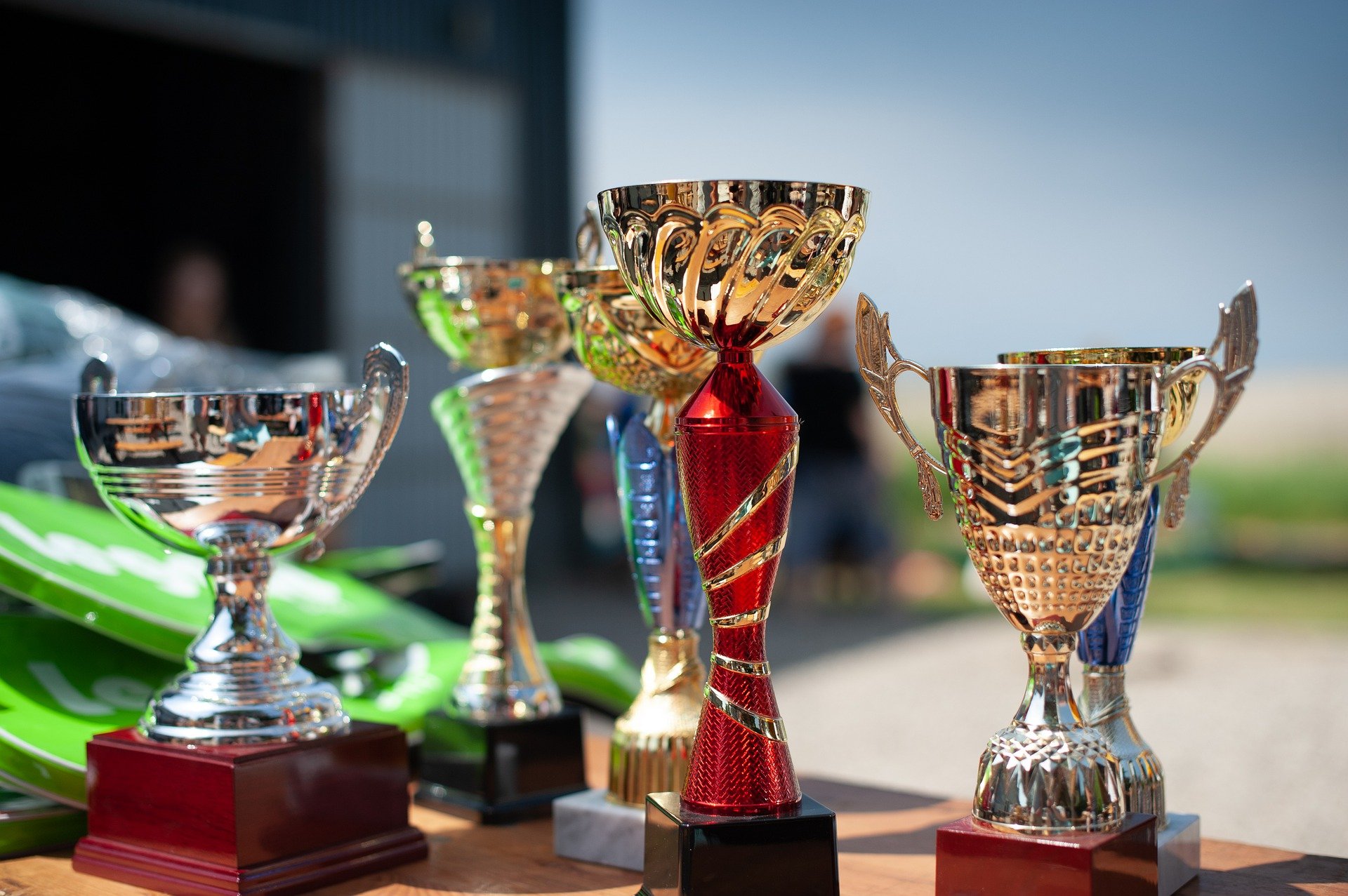 A group of trophies.