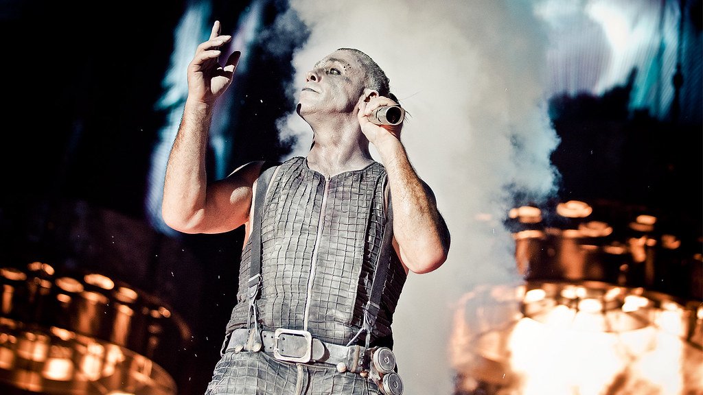 Rammstein's lead singer during a live performance.